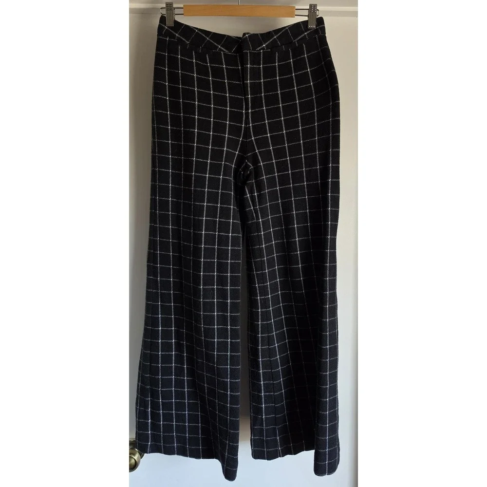 Free People Pants Size 26 Boho Checkered Black White Cotton Straight Trousers